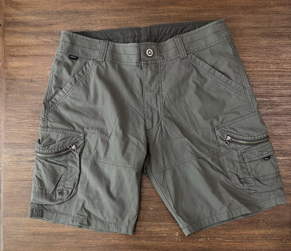 KÜHL Ambush Cargo Shorts Mens W34 Khaki Green Outdoor Hiking Utility 10"